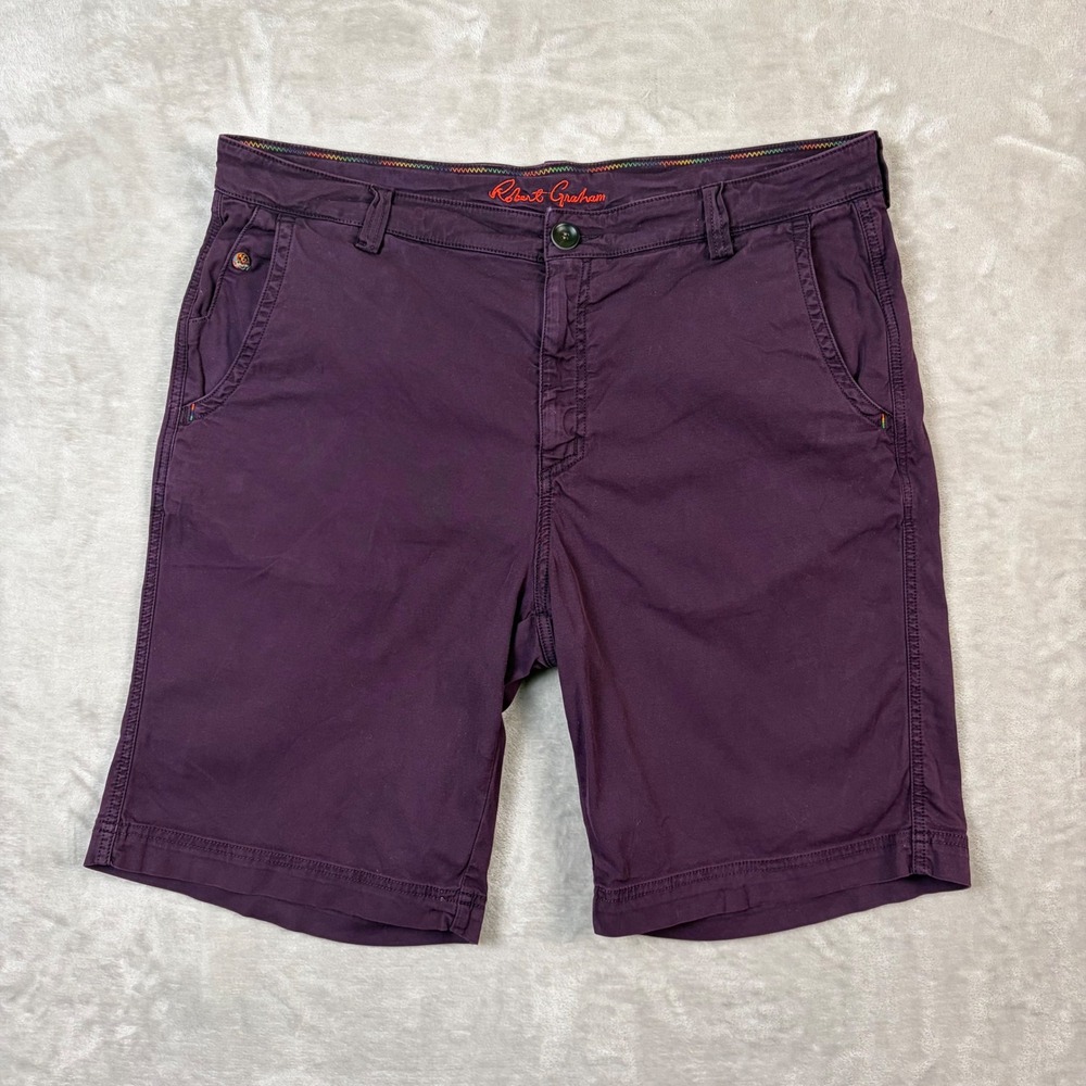 Robert Graham Mens Purple Cotton Blend Chino Shorts Size 34 Flat Front Stretch